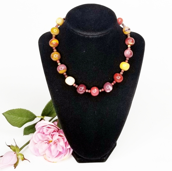 Natural Agate Stone Bead Choker Necklace - Picture 3 of 11